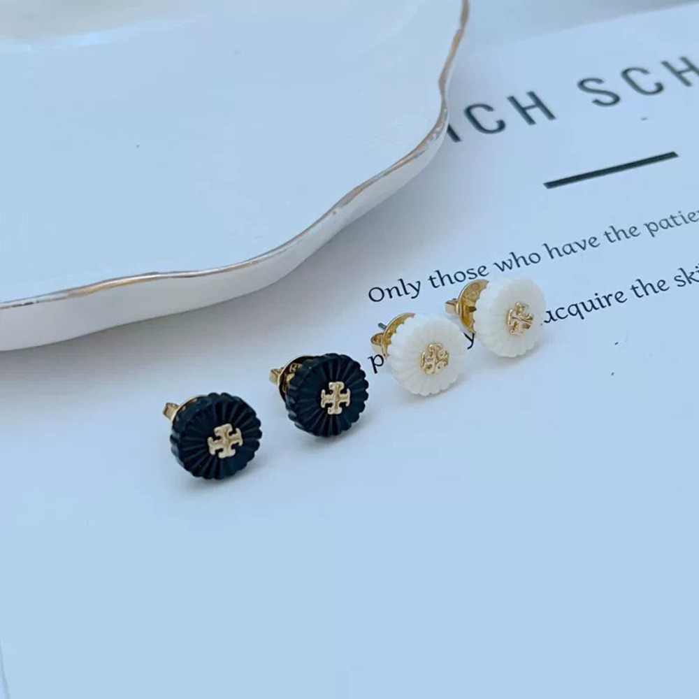 Tory Burch Round Inlaid Letter Stud Earrings
